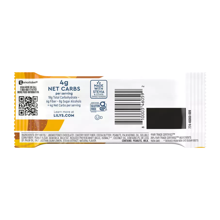 LILY'S Milk Chocolate Style Peanut Butter Cups, 1.25 oz, 2 pack - Back of Package