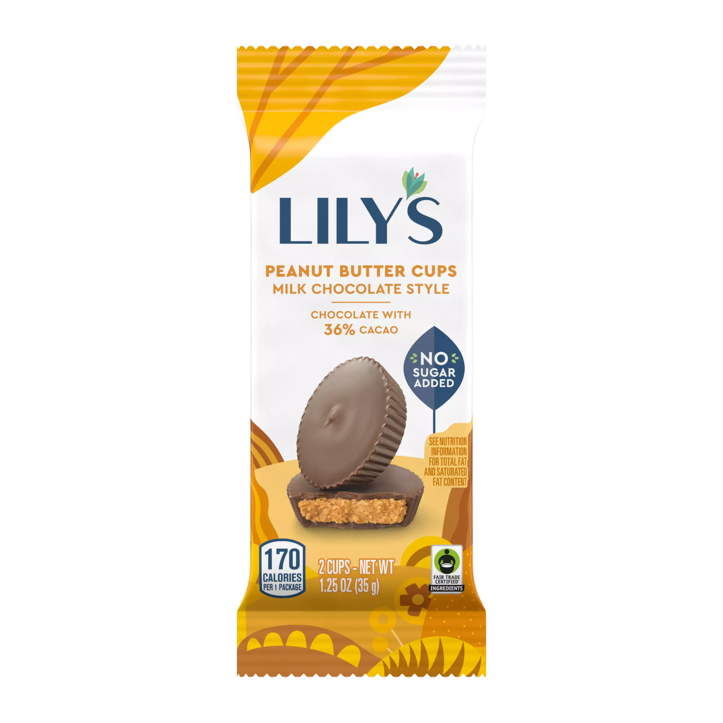 LILY'S Milk Chocolate Style Peanut Butter Cups, 1.25 oz, 2 pack - Front of Package