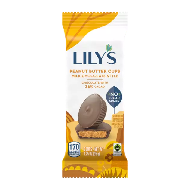 LILY'S Milk Chocolate Style Peanut Butter Cups, 1.25 oz, 2 pack - Front of Package