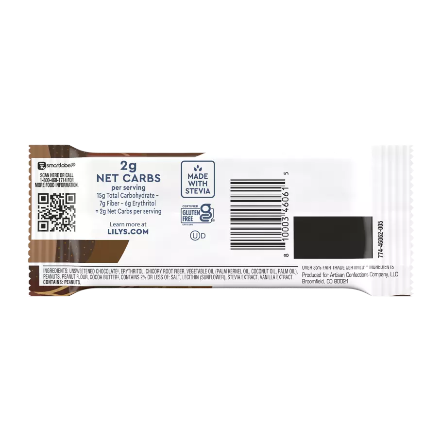LILY'S Dark Chocolate Style Peanut Butter Cups, 1.25 oz, 2 pack - Back of Package
