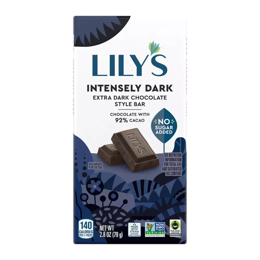 LILY'S Intensely Dark Chocolate Style Bar, 2.8 oz - Front of Package
