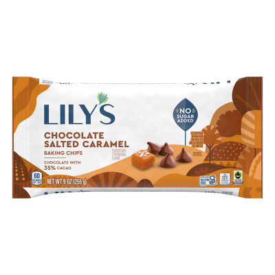 LILY'S Chocolate Salted Caramel Flavor Baking Chips, 9 oz bag - Front of Package