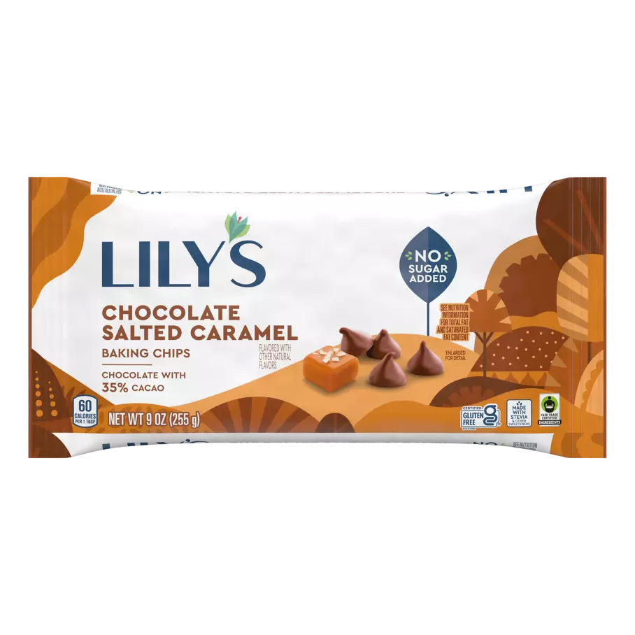 LILY'S Chocolate Salted Caramel Flavor Baking Chips, 9 oz bag - Front of Package