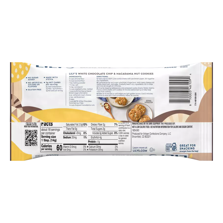 LILY'S White Chocolate Style Baking Chips, 9 oz bag - Back of Package