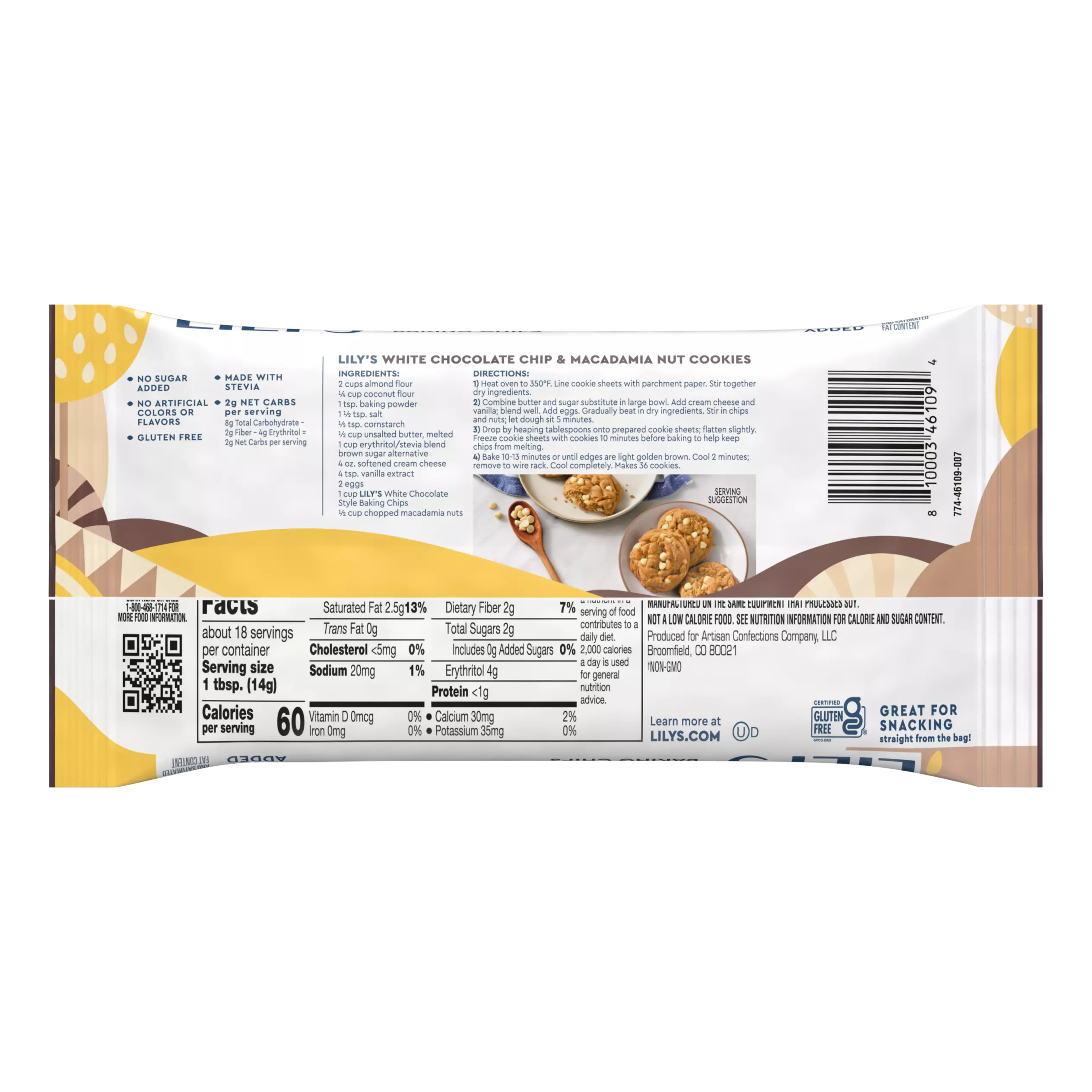 LILY'S White Chocolate Style Baking Chips, 9 oz bag - Back of Package