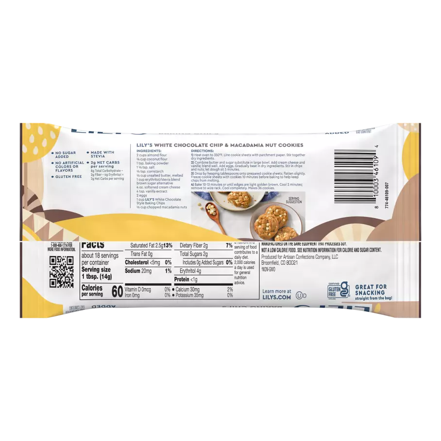 LILY'S White Chocolate Style Baking Chips, 9 oz bag - Back of Package