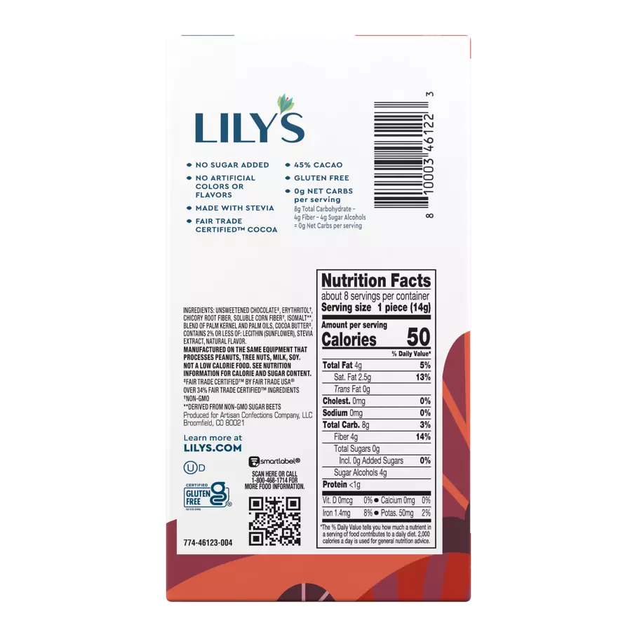 LILY'S Semi-Sweet Style Baking Bar, 4 oz - Back of Package