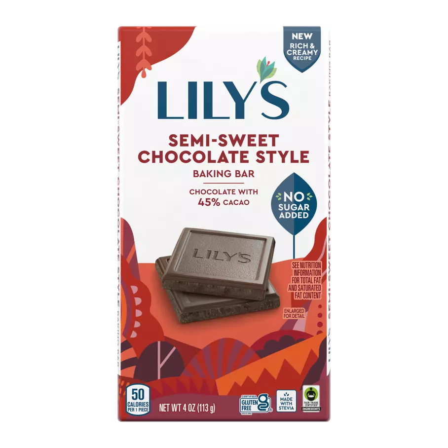 LILY'S Semi-Sweet Style Baking Bar, 4 oz - Front of Package