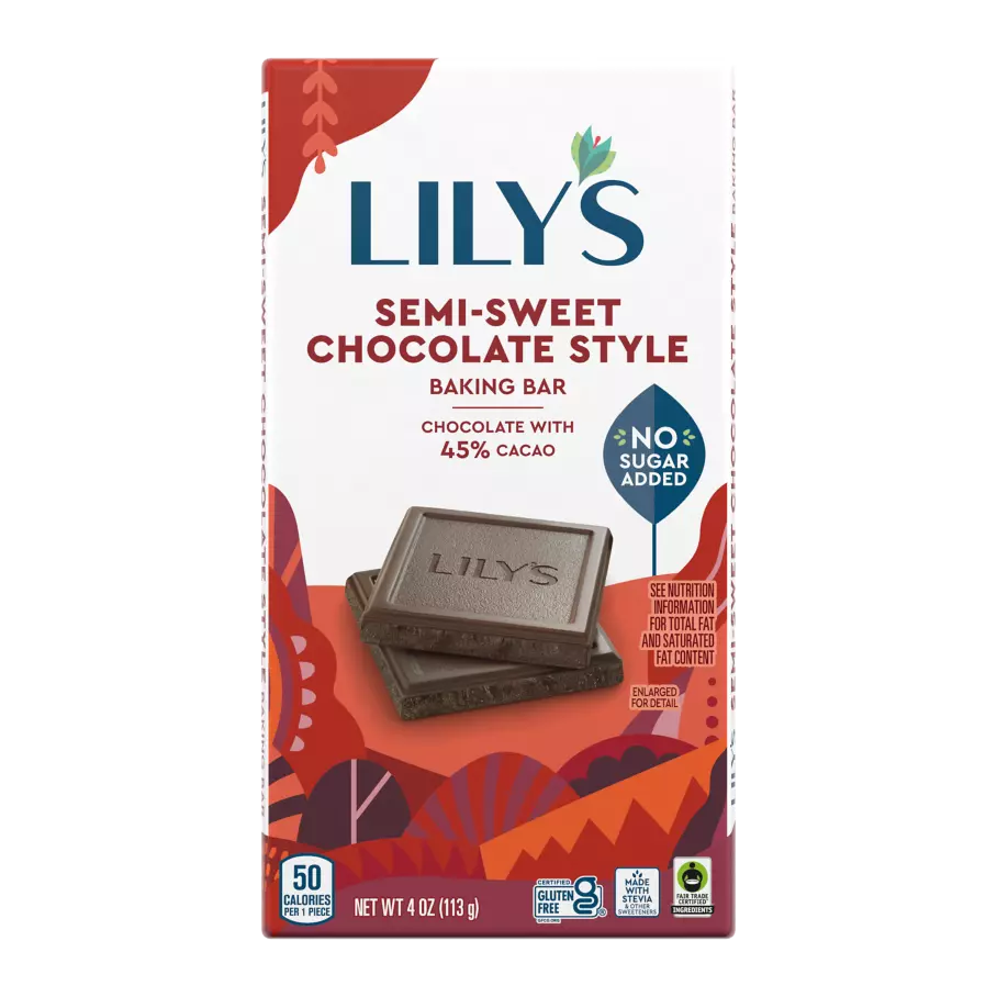 LILY'S Semi-Sweet Style Baking Bar, 4 oz - Front of Package