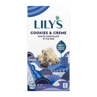 LILY'S Cookies & Crème White Chocolate Style Bar, 2.8 oz - Front of Package