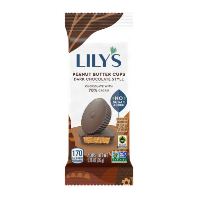 LILY'S Dark Chocolate Style Peanut Butter Cups, 1.25 oz, 2 pack - Front of Package