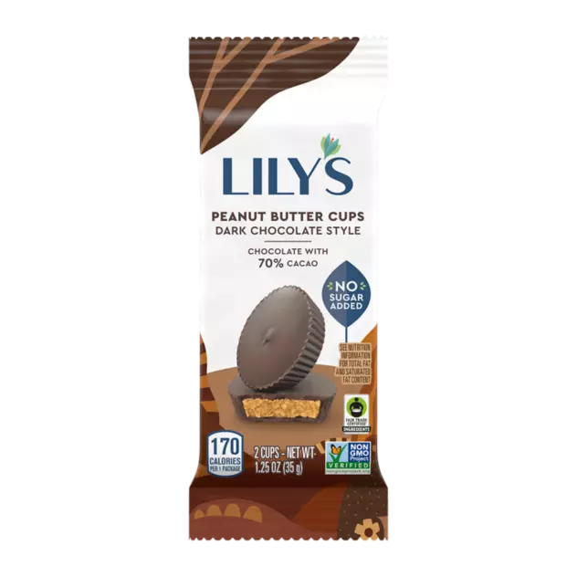 LILY'S Dark Chocolate Style Peanut Butter Cups, 1.25 oz, 2 pack - Front of Package