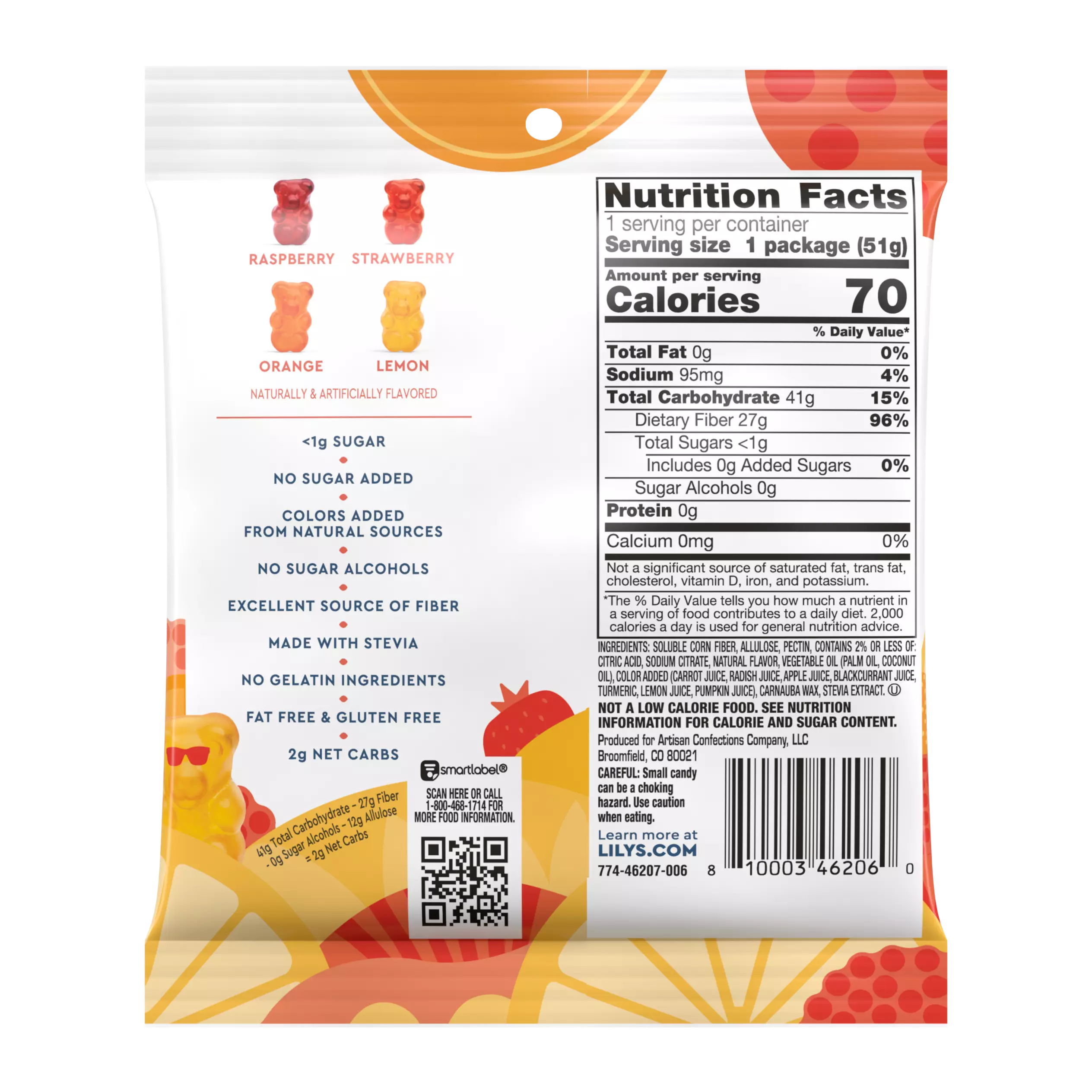 LILY'S Gummy Bears, 1.8 oz bag - Back of Package