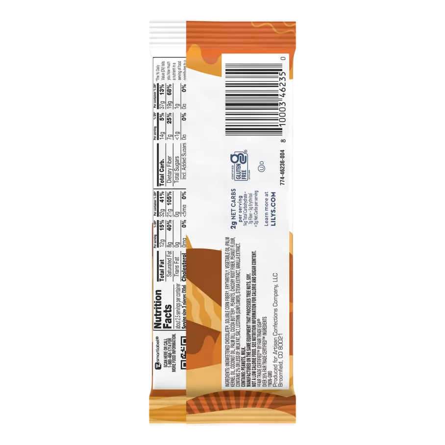 LILY'S Peanut Butter Filled Dark Chocolate Style Bar, 2.8 oz - Back of Package