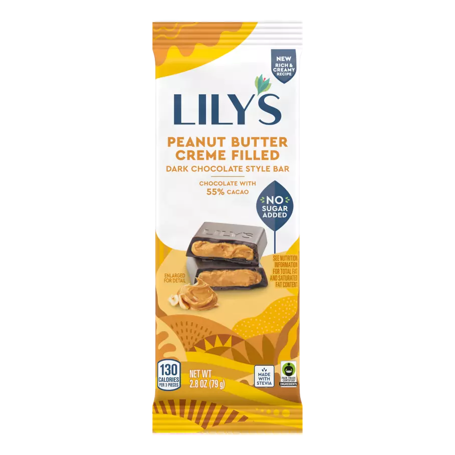 LILY'S Peanut Butter Filled Dark Chocolate Style Bar, 2.8 oz - Front of Package