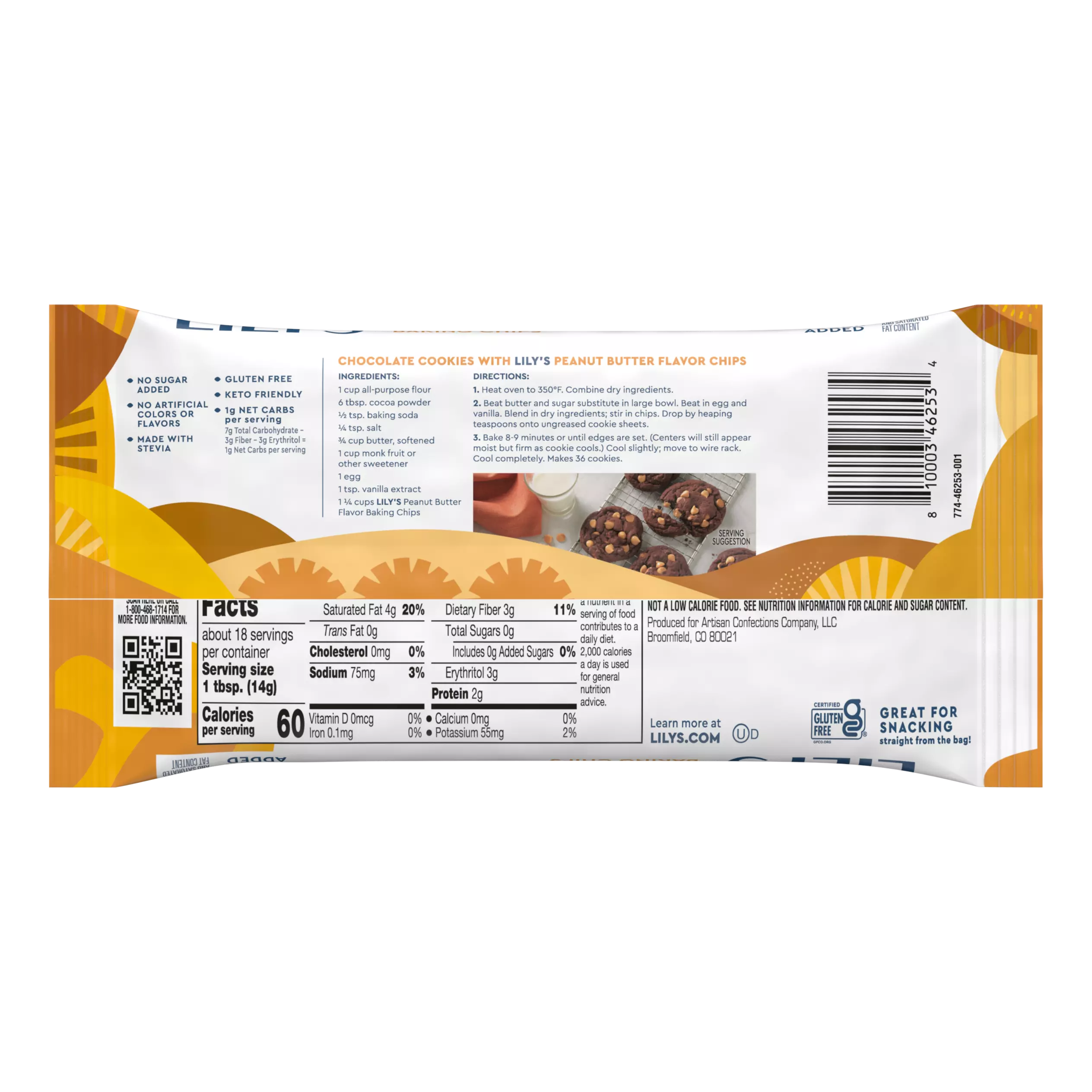 LILY'S Peanut Butter Flavor Baking Chips, 9 oz bag - Back of Package