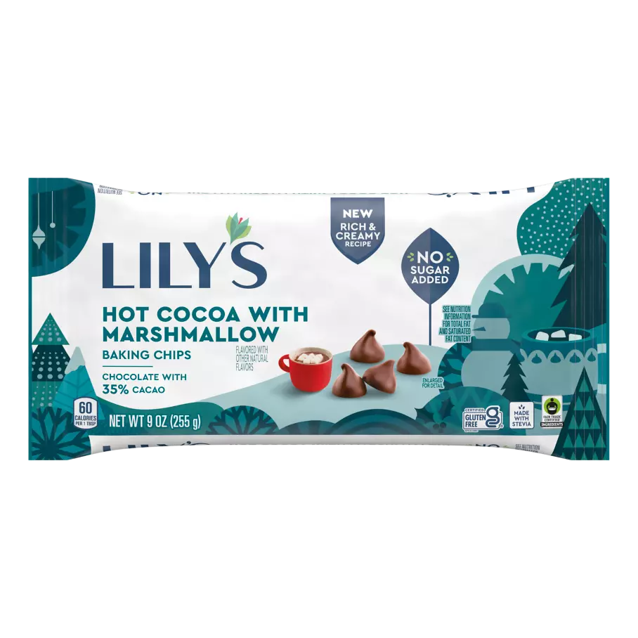 LILY'S Hot Cocoa with Marshmallow Flavor Baking Chips, 9 oz bag - Front of Package