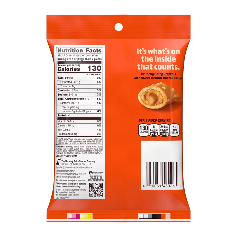 REESE'S Filled Pretzels with Peanut Butter Filling, 5 oz bag - Back of Package