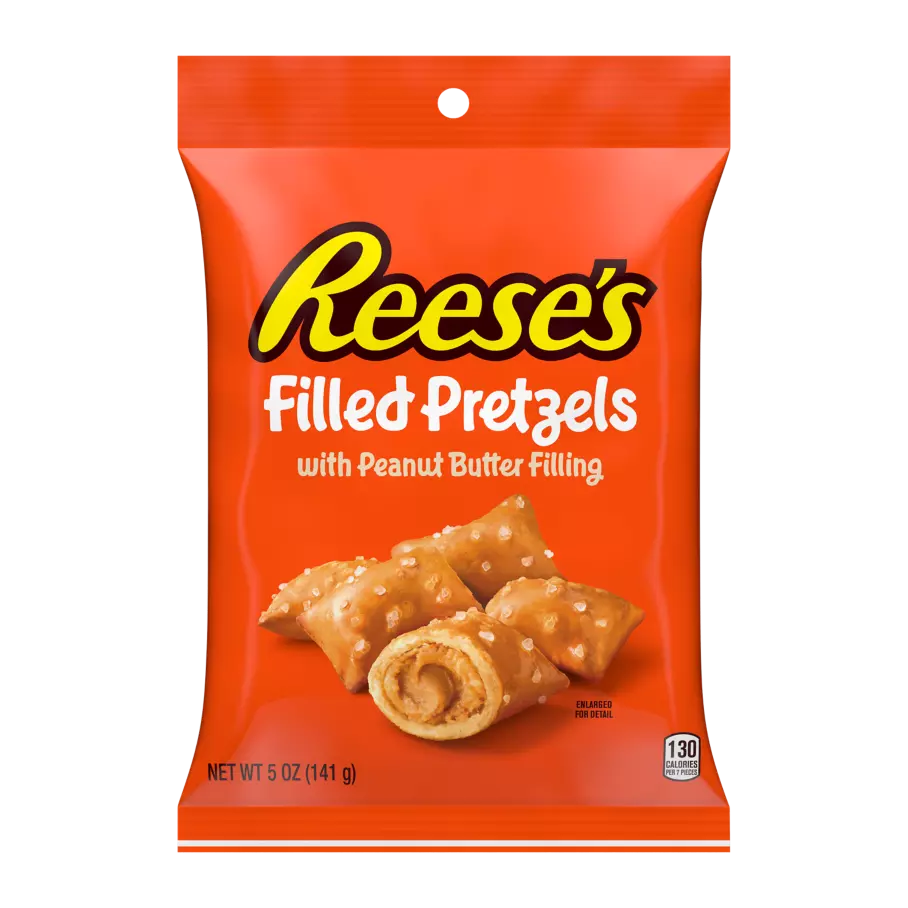 REESE'S Filled Pretzels with Peanut Butter Filling, 5 oz bag - Front of Package