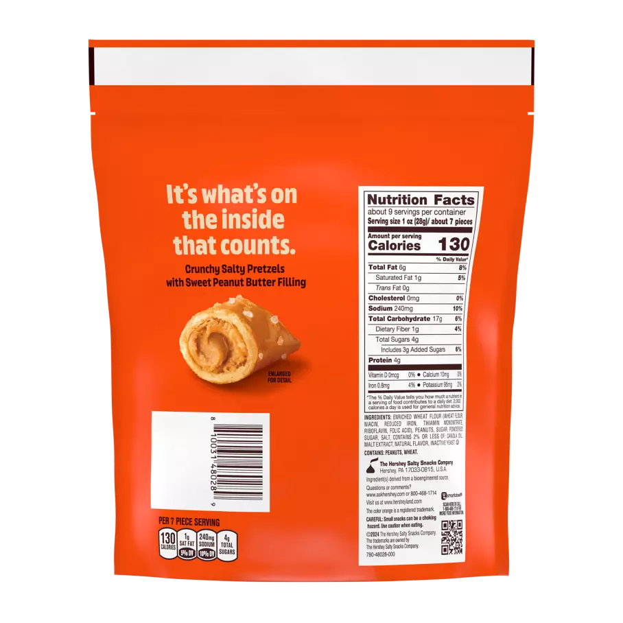REESE'S Filled Pretzels with Peanut Butter Filling, 9 oz bag - Back of Package