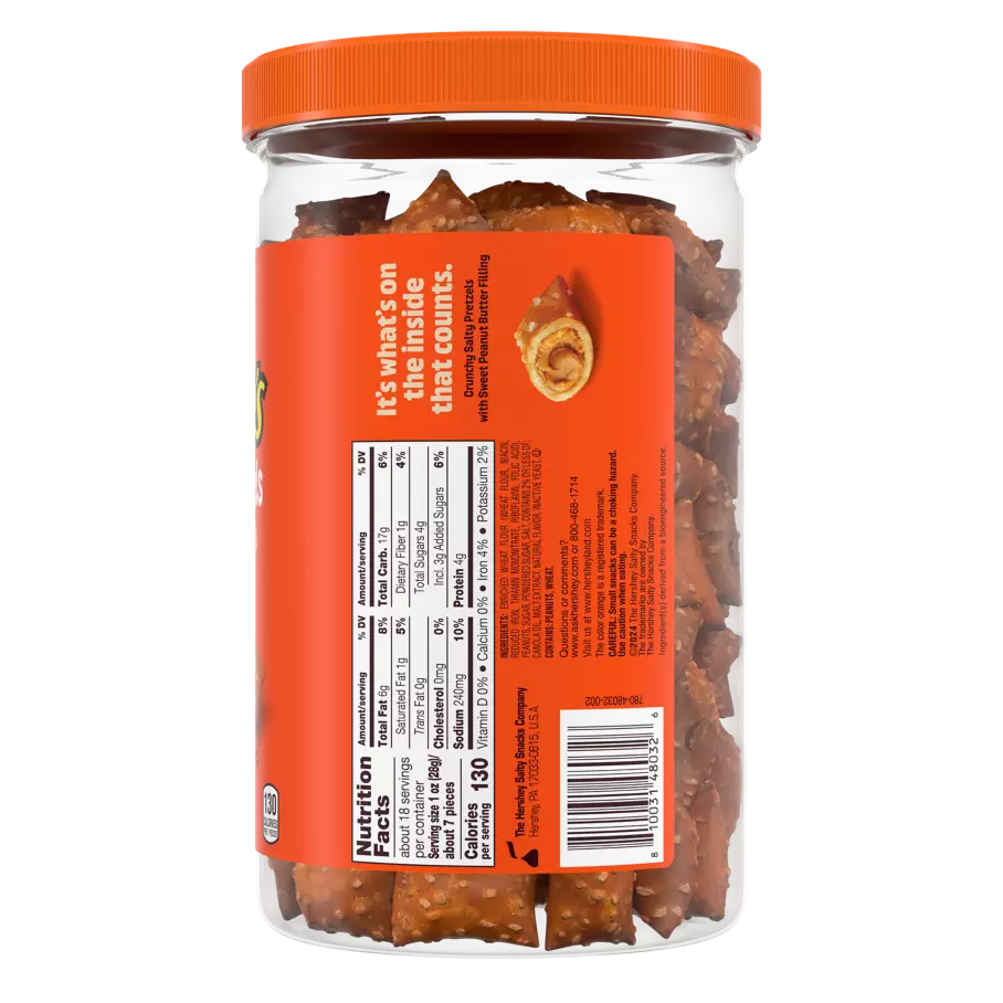 REESE'S Filled Pretzels with Peanut Butter Filling, 18 oz jar - Back of Package