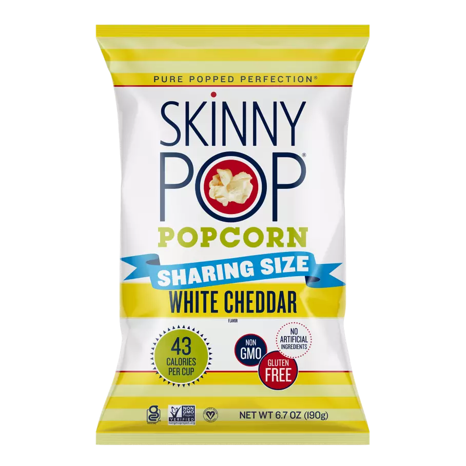 SKINNYPOP White Cheddar Popped Popcorn, 6.7 oz bag - Front of Package