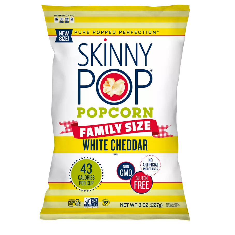 SKINNYPOP White Cheddar Popped Popcorn, 8 oz bag - Front of Package