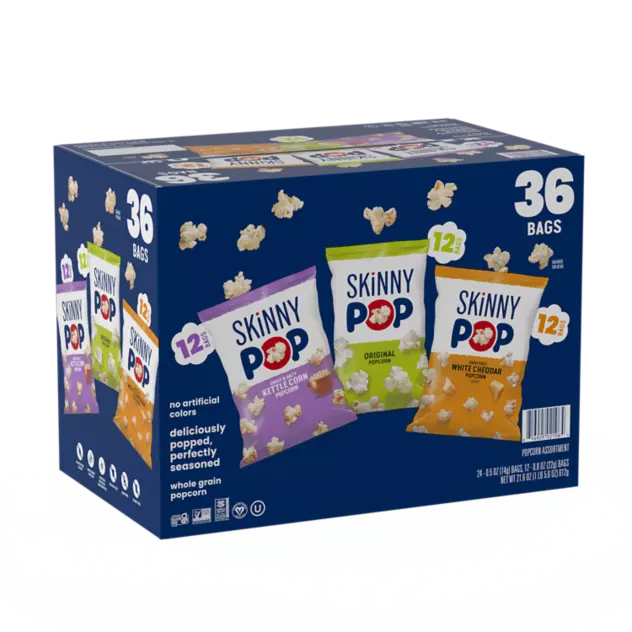 SKINNYPOP Variety Pack Popcorn, 21.6 oz, 36 count box - Front of Package