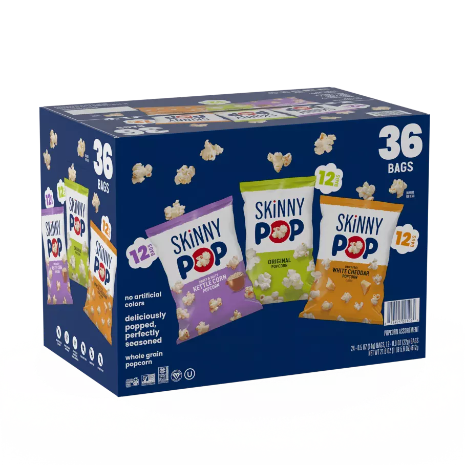 SKINNYPOP Variety Pack Popcorn, 21.6 oz, 36 count box - Front of Package