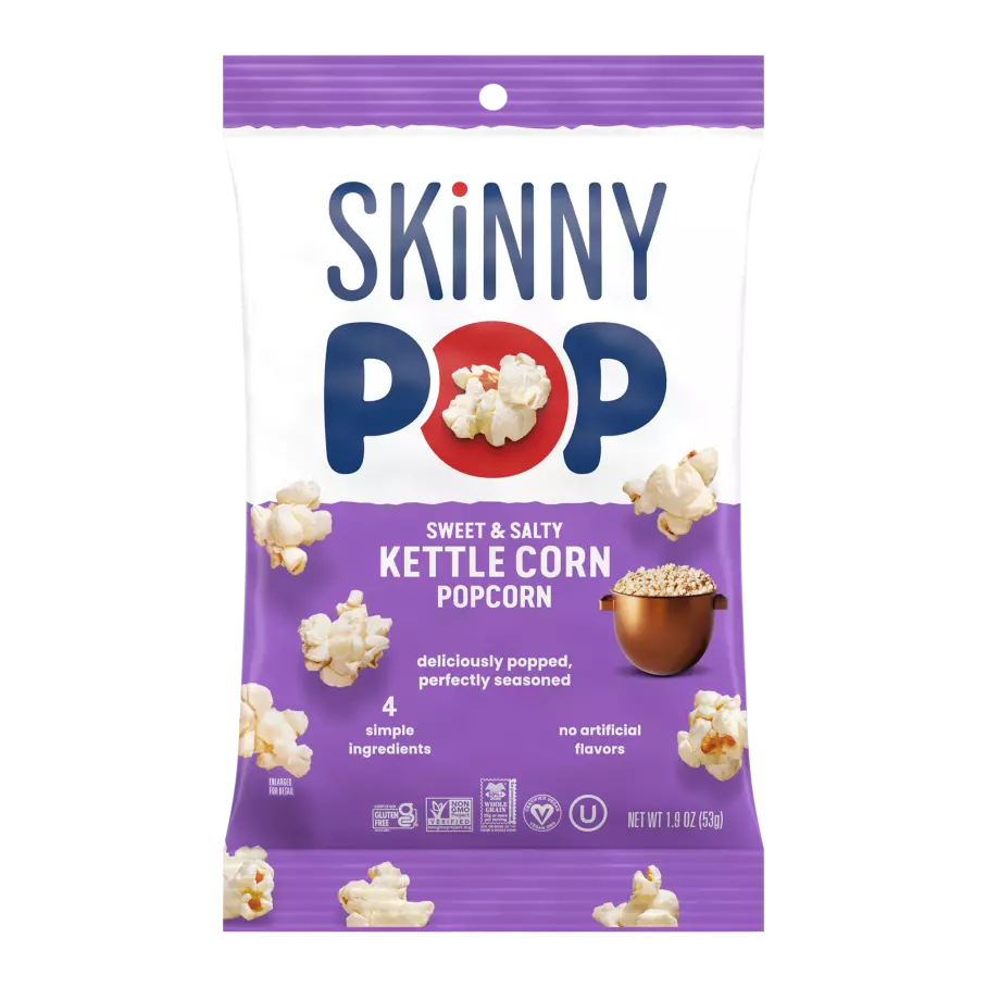 SKINNYPOP Sweet & Salty Kettle Corn Popcorn, 1.9 oz bag - Front of Package