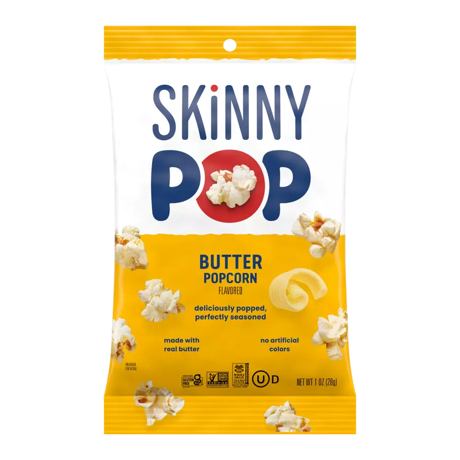 SKINNYPOP Butter Flavored Popcorn, 1 oz bag - Front of Package