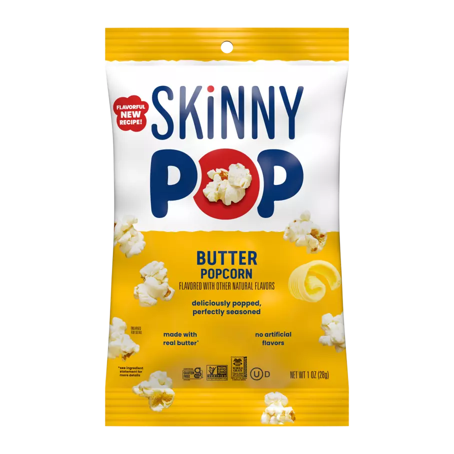 SKINNYPOP Butter Flavored Popcorn, 1 oz bag - Front of Package