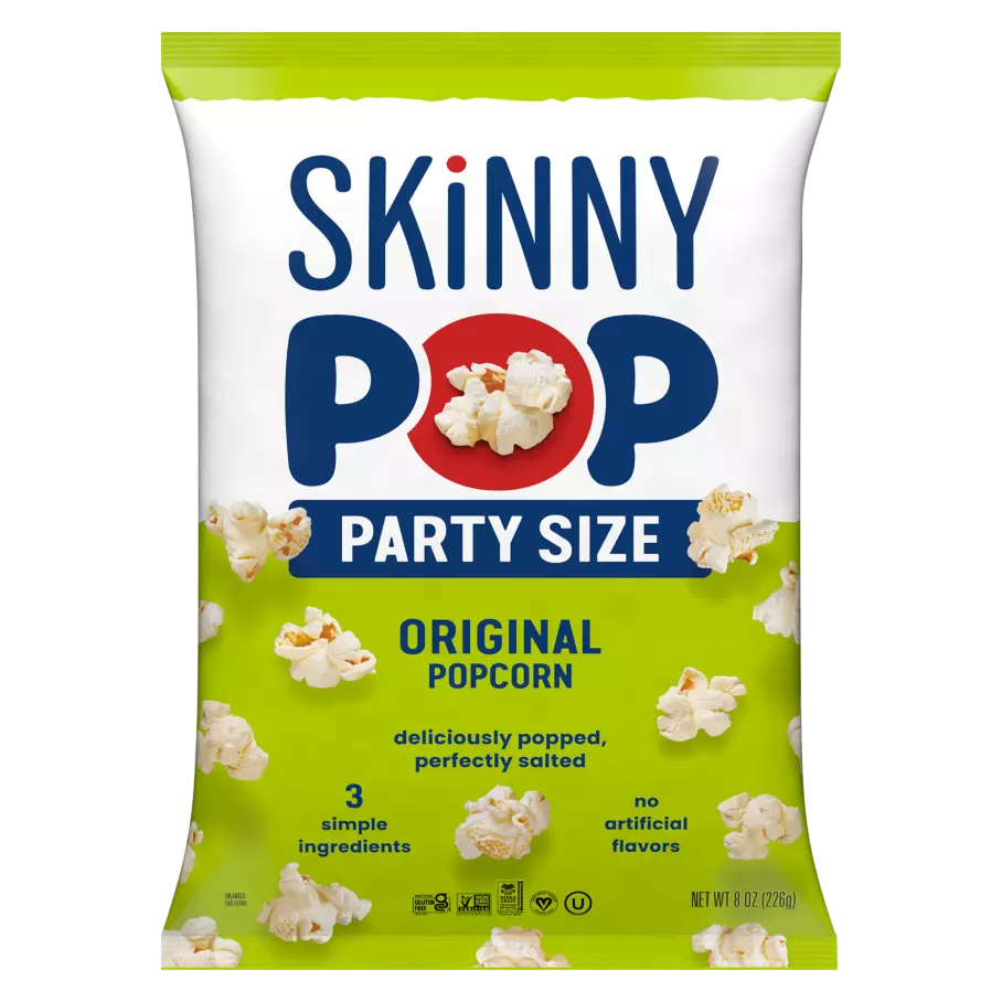 SKINNYPOP Original Party Size Popcorn, 8 oz bag - Front of Package