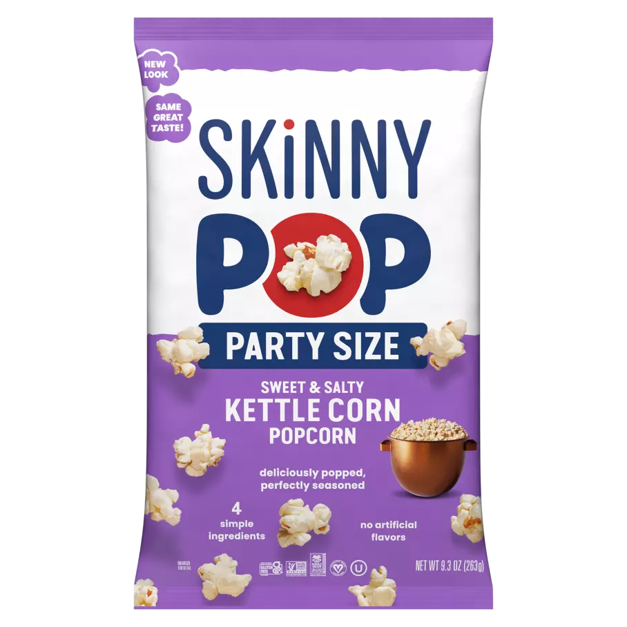 SKINNYPOP Sweet & Salty Kettle Corn Party Size Popcorn, 9.3 oz bag - Front of Package