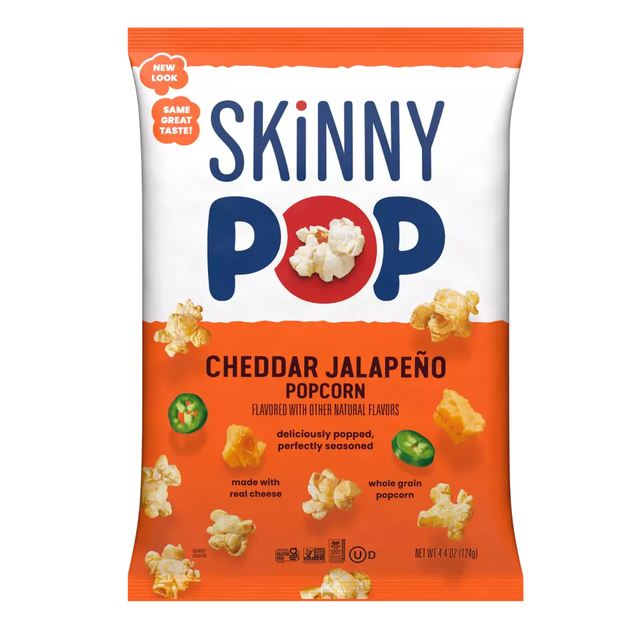 SKINNYPOP Cheddar Jalapeño Flavored Popcorn, 4.4 oz bag - Front of Package