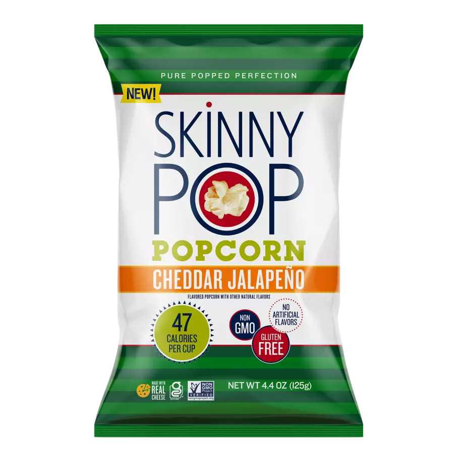 SKINNYPOP Cheddar Jalapeño Popped Popcorn, 4.4 oz bag - Front of Package