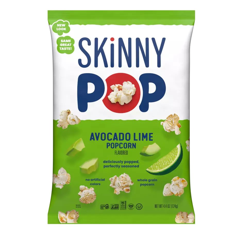 SKINNYPOP Avocado Lime Flavored Popcorn, 4.4 oz bag - Front of Package