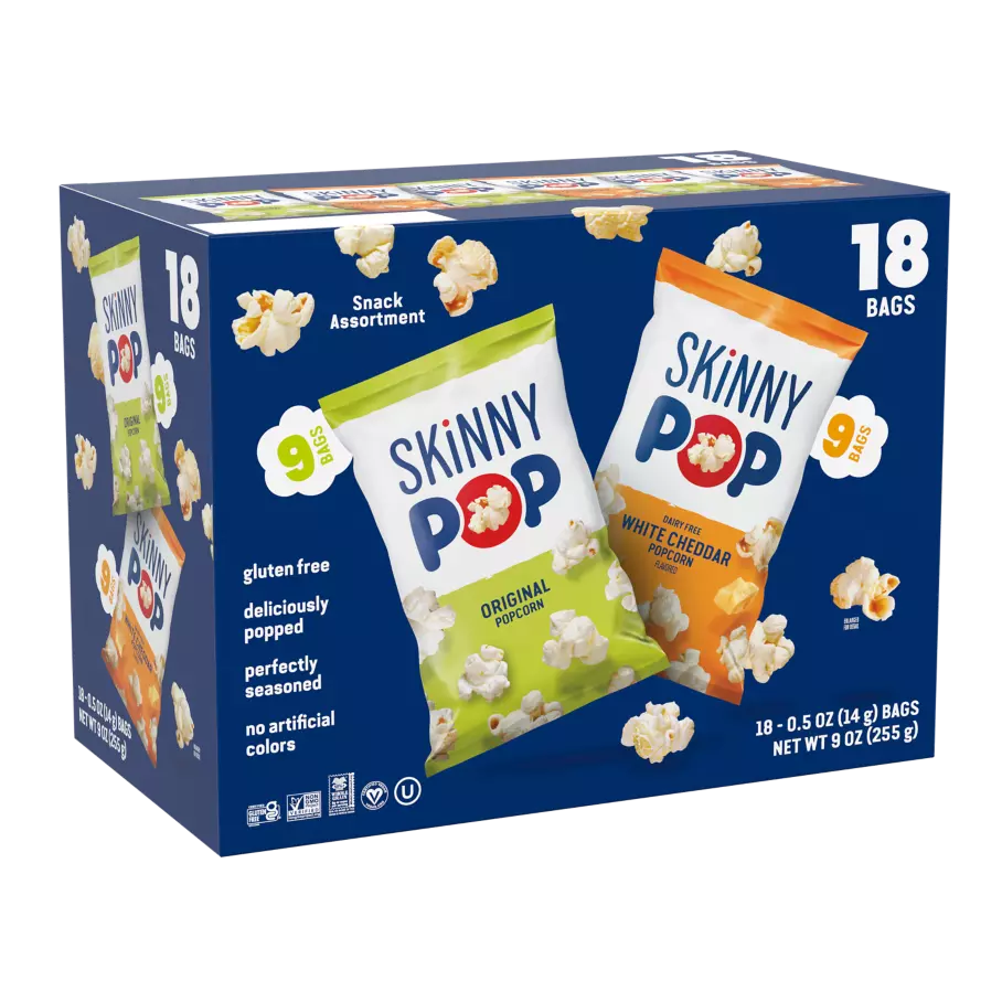 SKINNYPOP Variety Pack Popcorn, 0.5 oz, 18 count box - Front of Package