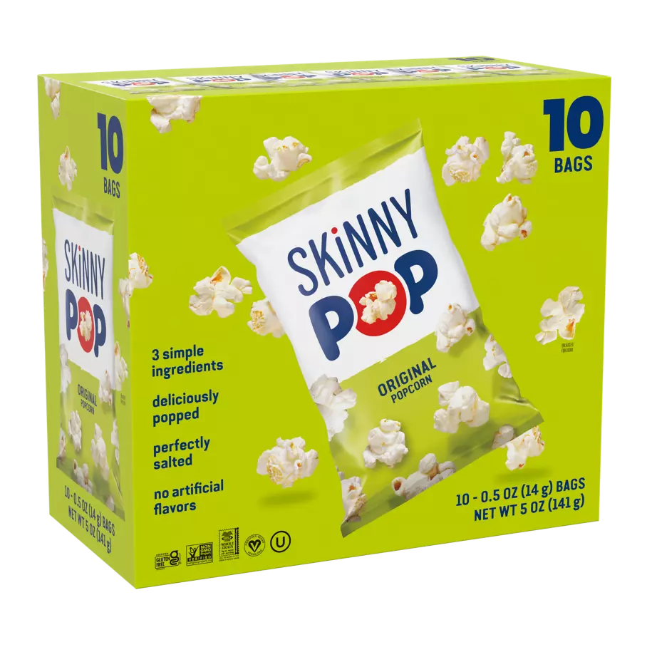 SKINNYPOP Original Popcorn, 0.5 oz, 10 count box - Front of Package