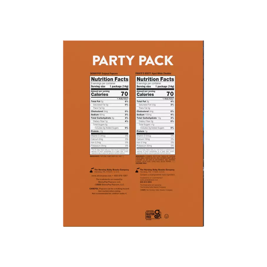 SKINNYPOP & PIRATE'S BOOTY Halloween Party Pack Assortment, 0.5 oz bag, 18 count box - Back of Package