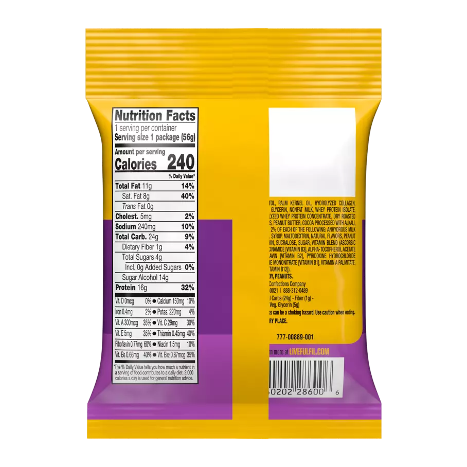 FULFIL Chocolate Peanut Caramel Flavor Protein Bites, 1.98 oz bag - Nutritional
