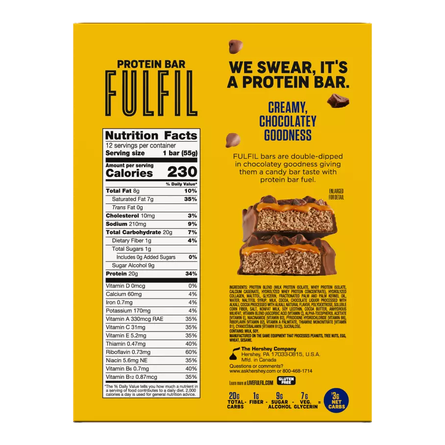 FULFIL Chocolate Chocolate Chip Flavor Protein Bars, 1.94 oz, 12 count box - Bottom of Package