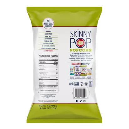  SkinnyPop Popcorn, Gluten Free, Dairy Free, Non-GMO, Healthy  Snacks, Skinny Pop Original Popcorn Snack Packs, 0.65oz Individual Size  Snack Bags (6 Count)