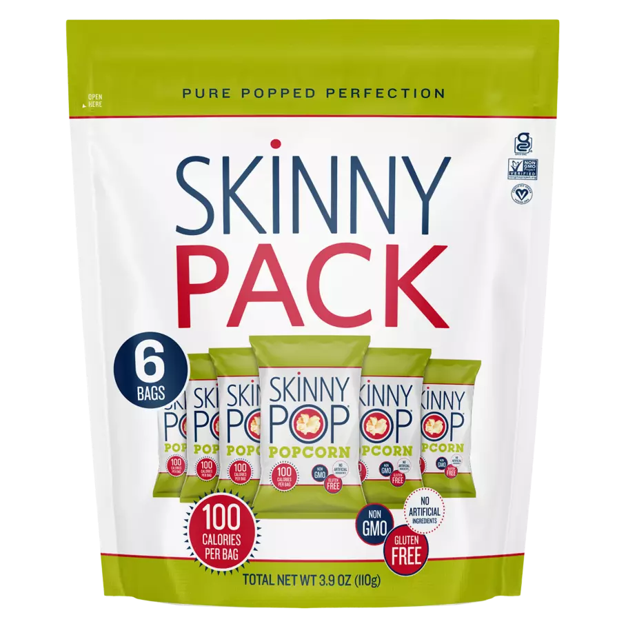 SKINNYPOP Original Popped Popcorn, 0.65 oz bag, 6 count - Front of Package