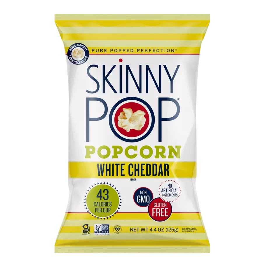 SKINNYPOP White Cheddar Popped Popcorn, 4.4 oz bag - Front of Package