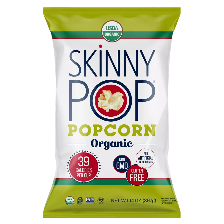SKINNYPOP Organic Original Popped Popcorn, 14 oz bag - Front of Package