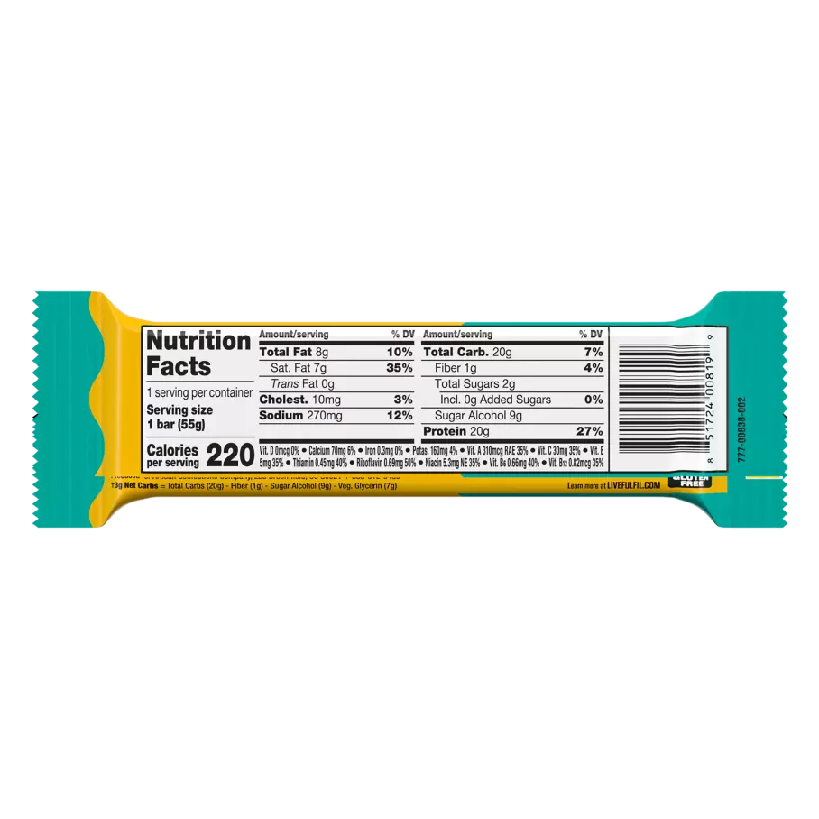 FULFIL Chocolate Salted Caramel Flavor Protein Bar, 1.94 oz - Nutritional