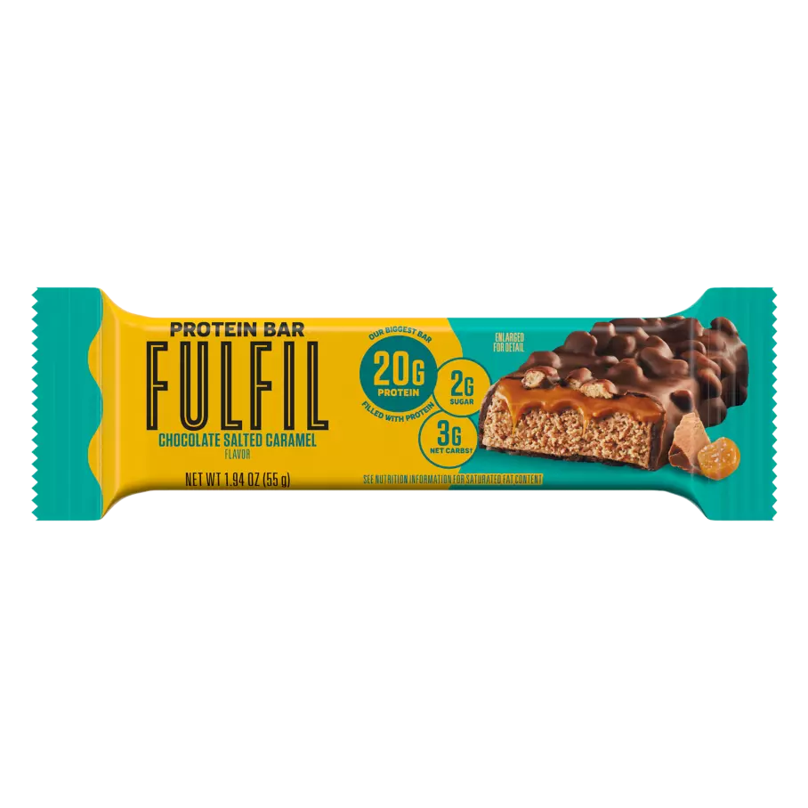 FULFIL Chocolate Salted Caramel Flavor Protein Bar, 1.94 oz - Front of Package