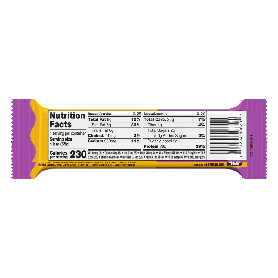 FULFIL Chocolate Peanut Caramel Flavor Protein Bar, 1.94 oz - Nutritional