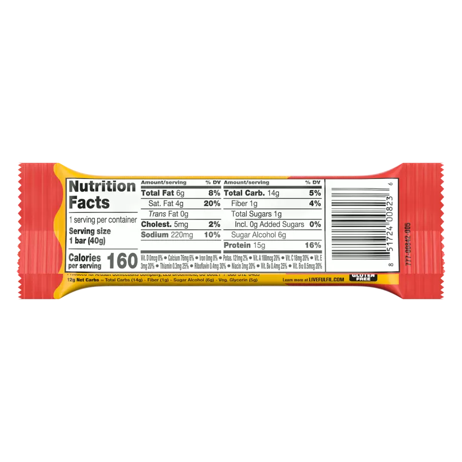 FULFIL Chocolate Peanut Butter Flavor Protein Bar, 1.41 oz - Nutritional